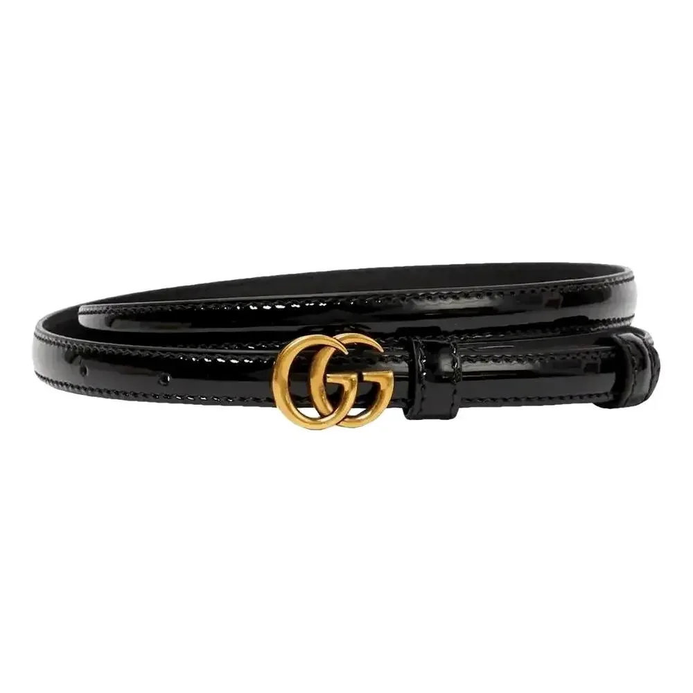 NEW Gucci GG Marmont Thin Belt 707327 Black Patent Leather Size 95cm/30in